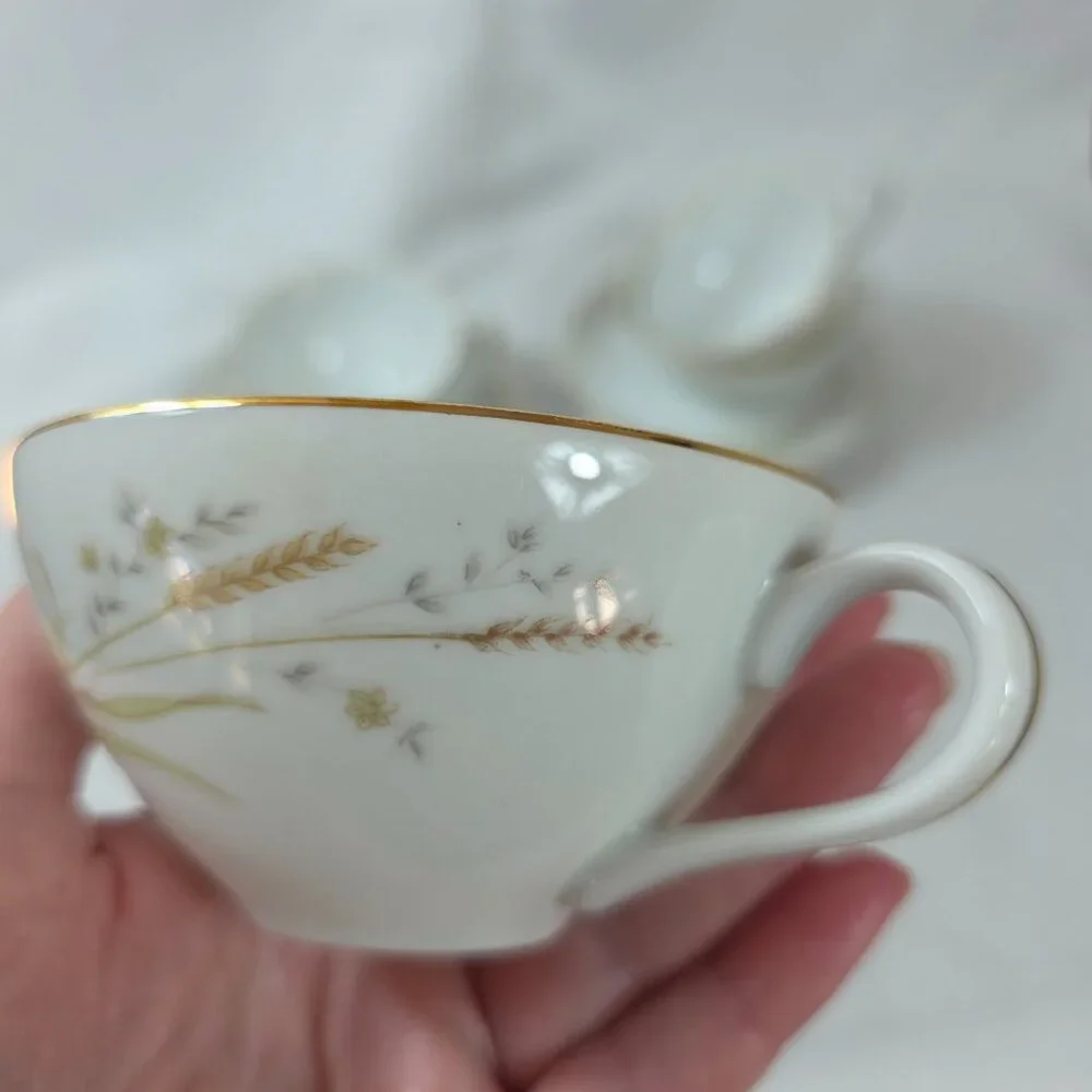 FOUR Fine China of Japan Golden Harvest Cup & Saucer Sets Gold Wheat Sprays